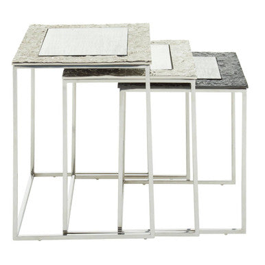 Akola Silver Nickel Finish and Antique Glass Set of 3 Nesting Tables
