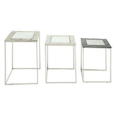 Akola Silver Nickel Finish and Antique Glass Set of 3 Nesting Tables