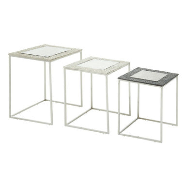 Akola Silver Nickel Finish and Antique Glass Set of 3 Nesting Tables