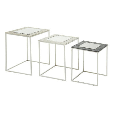 Akola Silver Nickel Finish and Antique Glass Set of 3 Nesting Tables