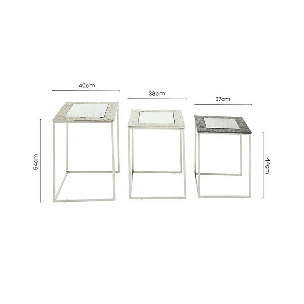 Akola Silver Nickel Finish and Antique Glass Set of 3 Nesting Tables
