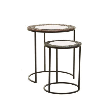 Akola Antique Copper Finish and Mirrored Glass Set of 2 Nesting Tables