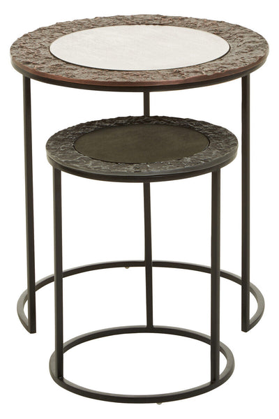 Akola Antique Copper Finish and Mirrored Glass Set of 2 Nesting Tables
