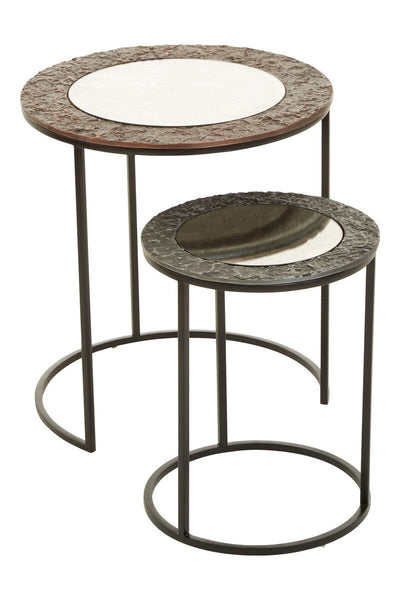 Akola Antique Copper Finish and Mirrored Glass Set of 2 Nesting Tables