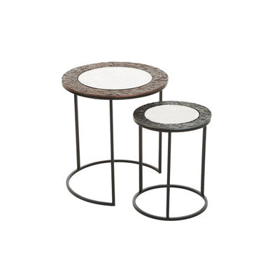 Akola Antique Copper Finish and Mirrored Glass Set of 2 Nesting Tables