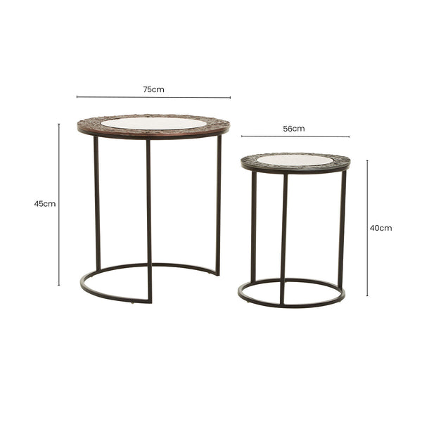 Akola Antique Copper Finish and Mirrored Glass Set of 2 Nesting Tables