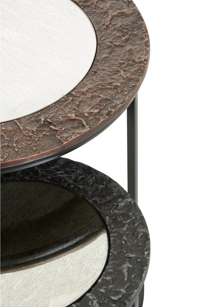Akola Antique Copper Finish and Mirrored Glass Set of 2 Nesting Tables