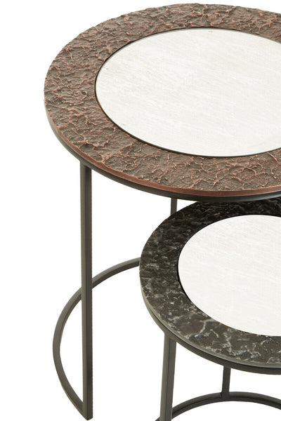 Akola Antique Copper Finish and Mirrored Glass Set of 2 Nesting Tables