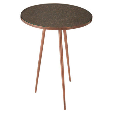 Tempered Glass Side Table with Antique Copper Finish Textured 3 Slim Legs | Akola