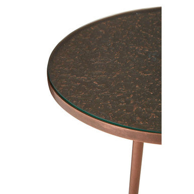 Tempered Glass Side Table with Antique Copper Finish Textured 3 Slim Legs | Akola