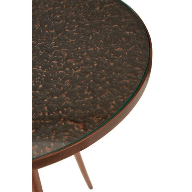 Tempered Glass Side Table with Antique Copper Finish Textured 3 Slim Legs | Akola