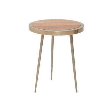 Almora Natural Acacia Wood Small Side Table with Gold Frame