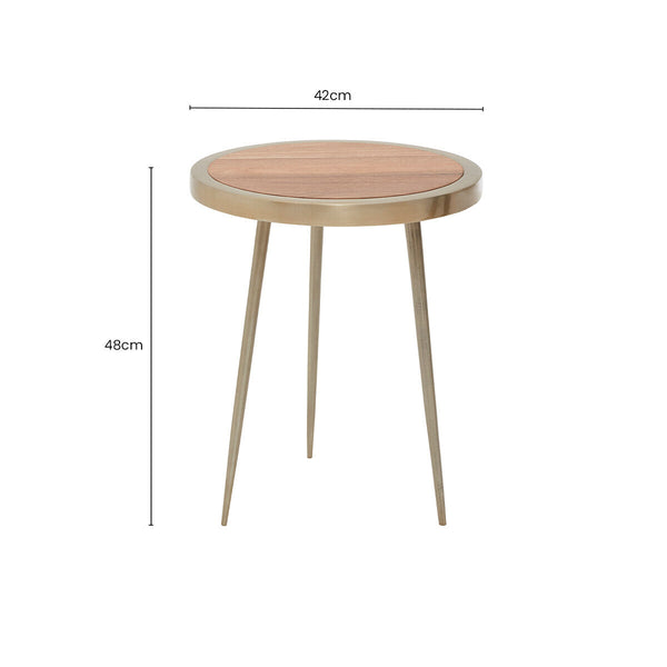 Almora Natural Acacia Wood Small Side Table with Gold Frame