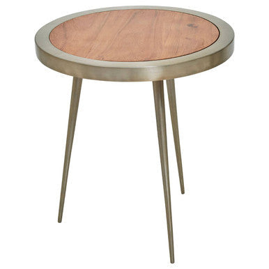 Almora Natural Acacia Wood Large Side Table with Gold Frame