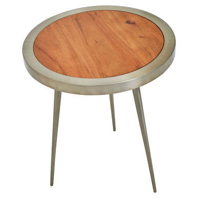 Almora Natural Acacia Wood Large Side Table with Gold Frame