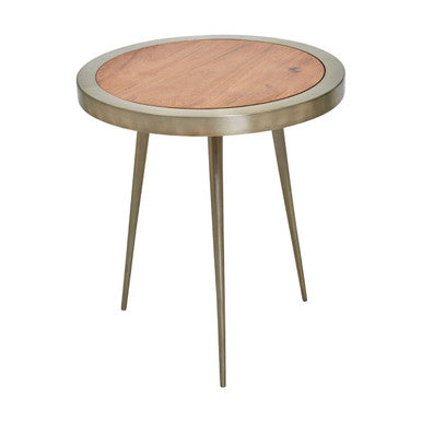 Almora Natural Acacia Wood Large Side Table with Gold Frame