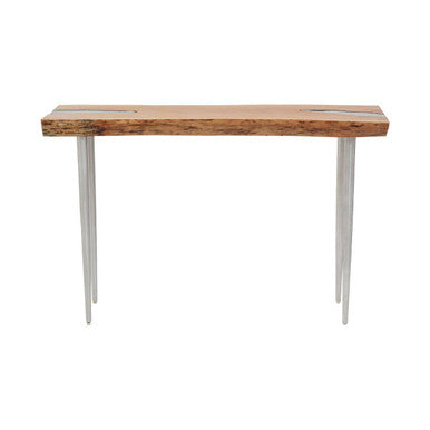 Almora Brown Acacia Wood Console Table with Silver Metal Legs