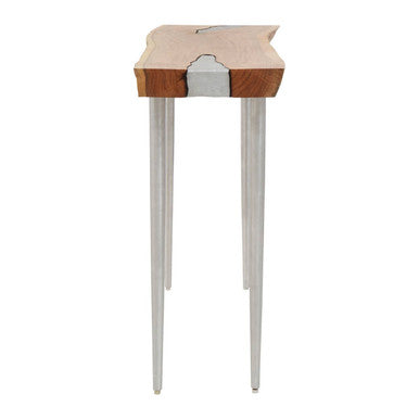 Almora Brown Acacia Wood Console Table with Silver Metal Legs