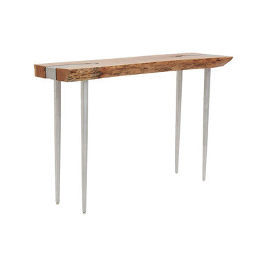 Almora Brown Acacia Wood Console Table with Silver Metal Legs