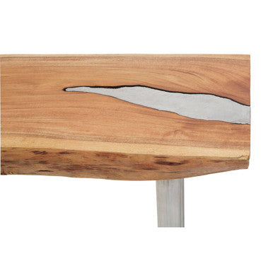 Almora Brown Acacia Wood Console Table with Silver Metal Legs
