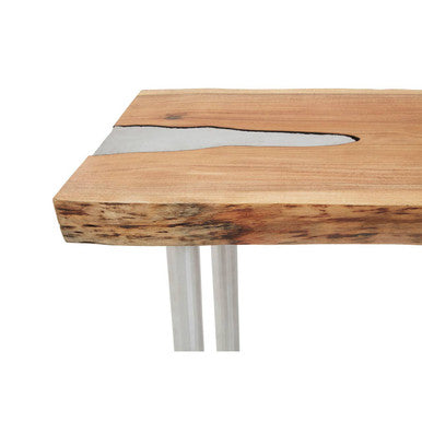 Almora Brown Acacia Wood Console Table with Silver Metal Legs
