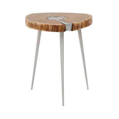 Almora Natural Acacia Wood Log Side Table with Silver Aluminium Legs