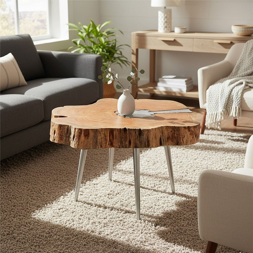 Almora Acacia Wood Log Coffee Table with Live Edge
