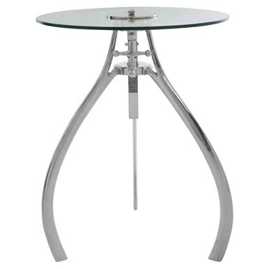 Nickel Finish Crank Mechanism Height Adjustable Table with Clear Glass Top | Maxi