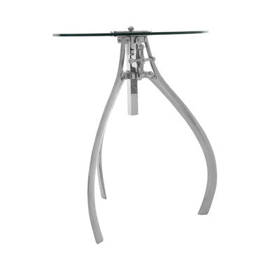 Nickel Finish Crank Mechanism Height Adjustable Table with Clear Glass Top | Maxi