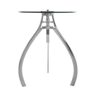 Nickel Finish Crank Mechanism Height Adjustable Table with Clear Glass Top | Maxi