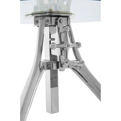 Nickel Finish Crank Mechanism Height Adjustable Table with Clear Glass Top | Maxi