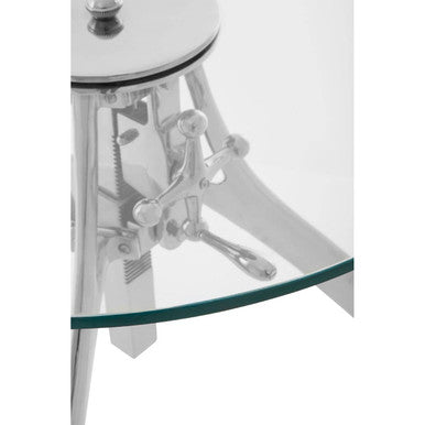 Nickel Finish Crank Mechanism Height Adjustable Table with Clear Glass Top | Maxi