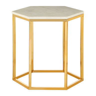 Templar White Marble Hexagonal Side Table
