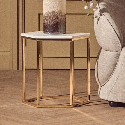 Templar White Marble Hexagonal Side Table