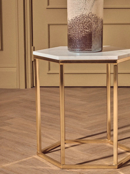 Templar White Marble Hexagonal Side Table