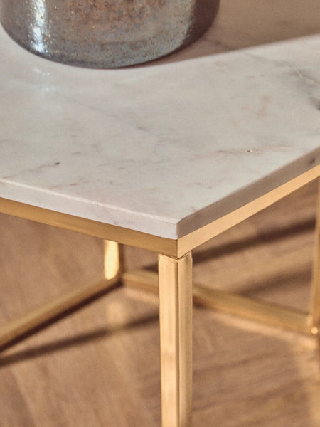 Templar White Marble Hexagonal Side Table