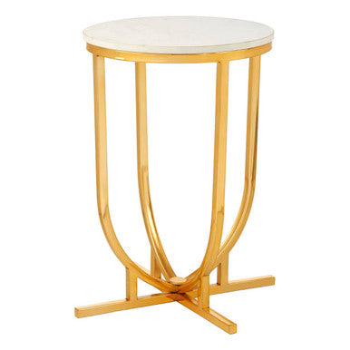 White Marble Tops Round Side Tables with Gold Finish Metal Frame | Templar