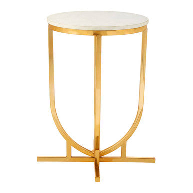 White Marble Tops Round Side Tables with Gold Finish Metal Frame | Templar