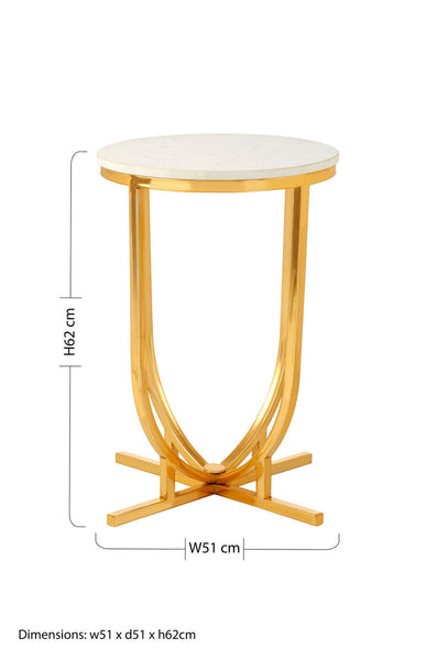 White Marble Tops Round Side Tables with Gold Finish Metal Frame | Templar