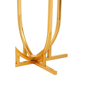 White Marble Tops Round Side Tables with Gold Finish Metal Frame | Templar