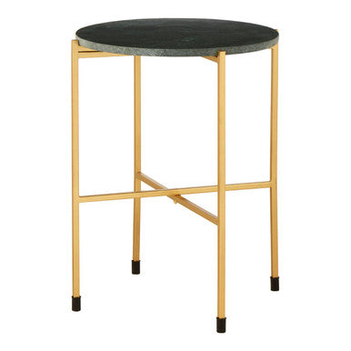 Large Green Marble Top Round Side Table with Warm Gold Stainless Steel Base | Templar