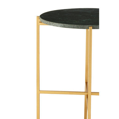Large Green Marble Top Round Side Table with Warm Gold Stainless Steel Base | Templar