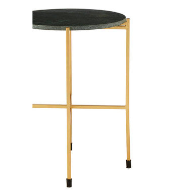 Large Green Marble Top Round Side Table with Warm Gold Stainless Steel Base | Templar