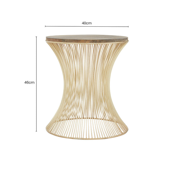 Natural Solid Rustic Wood Top Side Table with Gold Finish Metallic Hourglass Base | Templar
