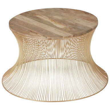 Gold Wooden Top Coffee Table with Metallic Hourglass Frame | Templar