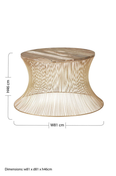 Gold Wooden Top Coffee Table with Metallic Hourglass Frame | Templar