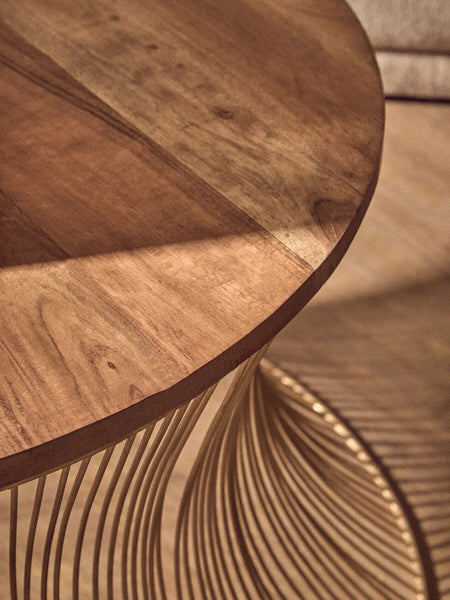 Gold Wooden Top Coffee Table with Metallic Hourglass Frame | Templar