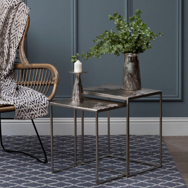 Templar Nickel Finish Set of 2 Rectangular Nesting Tables
