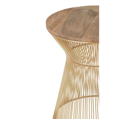 Natural Wood Top Small Coffee Table with Gold Open Wire Hourglass Design Base | Templar