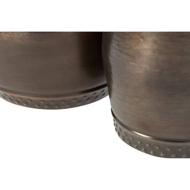 Reza Antique Bronze Finish Hammered Set of 2 Drum Style Stools and Side Tables